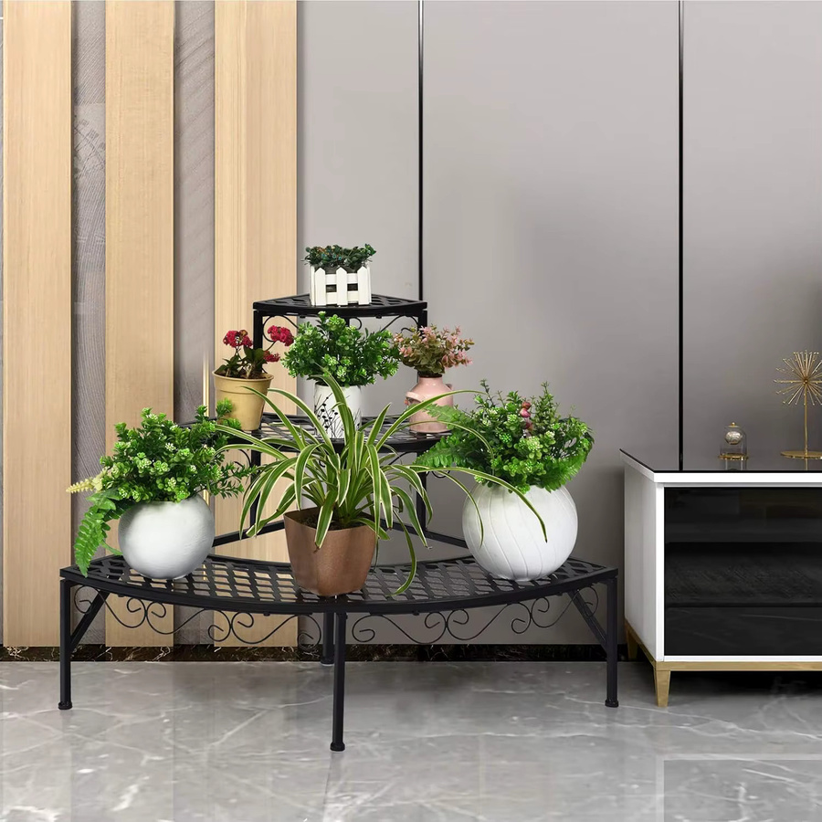 GOFLAME 3-stufige Blumentreppe aus Metall in Schwarz für Garten, Balkon und Terrasse, Pflanzenständer mit B/T/H: 61,0 x 21,0 x 3,0 cm - Bild 3
