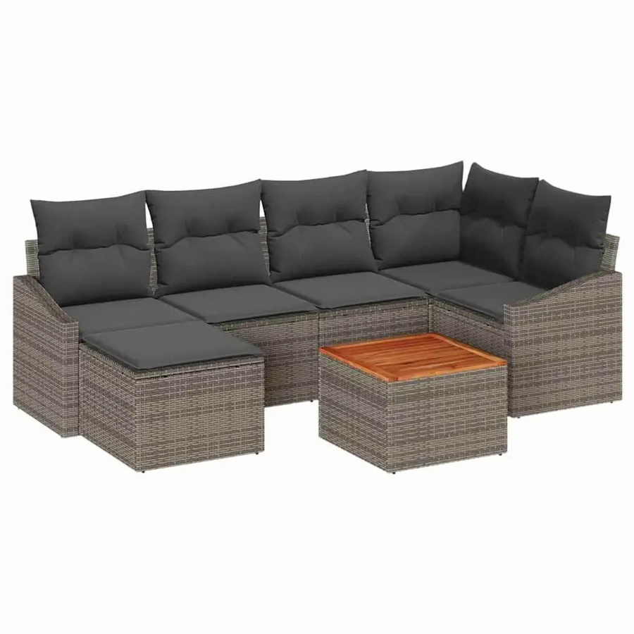 vidaXL Garten-Sofa-Set 7-teilig in Grau mit Poly-Rattan und pulverbeschichtetem Stahl inklusive Polster und Stauraum - Bild 2