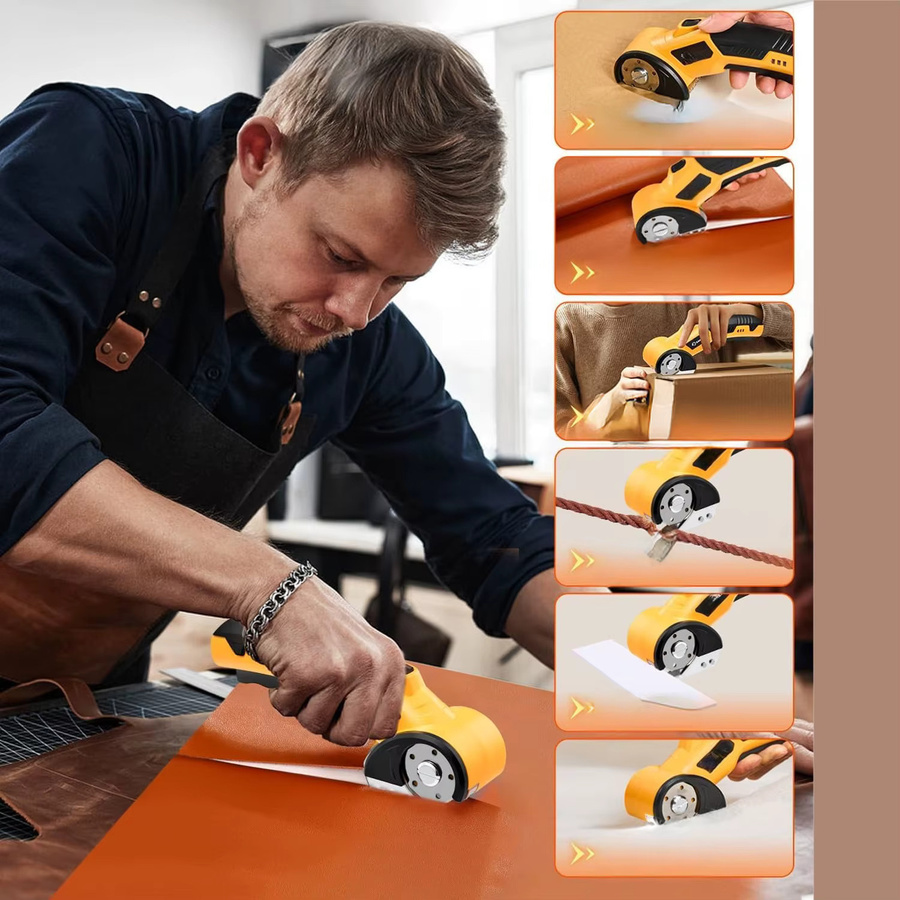 Multifunktionale kabellose elektrische Schere mit Kohlenstoffstahl-Klingen und LED-Licht in Gelb für Stoff, Leder und Karton - Bild 6
