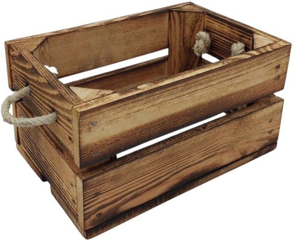 Buri Deko-Holzkiste Natur Geflammt in Braun, Rustikale Obstkiste und Weinkiste im Landhausstil, B/T/H: 30 x 20 x 16,5 cm - Bild 1