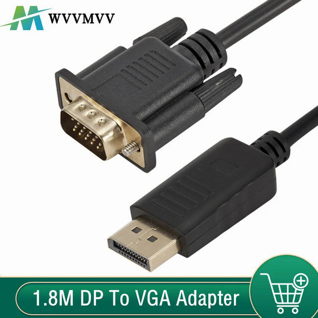 WvvMvv DisplayPort-zu-VGA-Adapterkabel in Schwarz, 1,8 m, 1080P DP auf VGA-Stecker auf Stecker Konverter für PC, Laptop, Monitor und Projektor - Bild 1