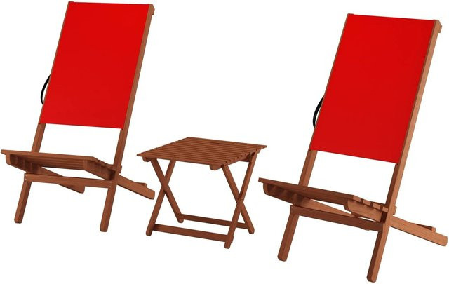 Erst-Holz Wikingerstuhl Set mit Tisch, Doppelpack Lagerfeuerstuhl aus Buche in Braun und Rot - Bild 1