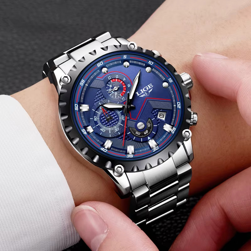 LIGE Chronograph, Quarz, Edelstahl, Blau, Herren - Bild 5