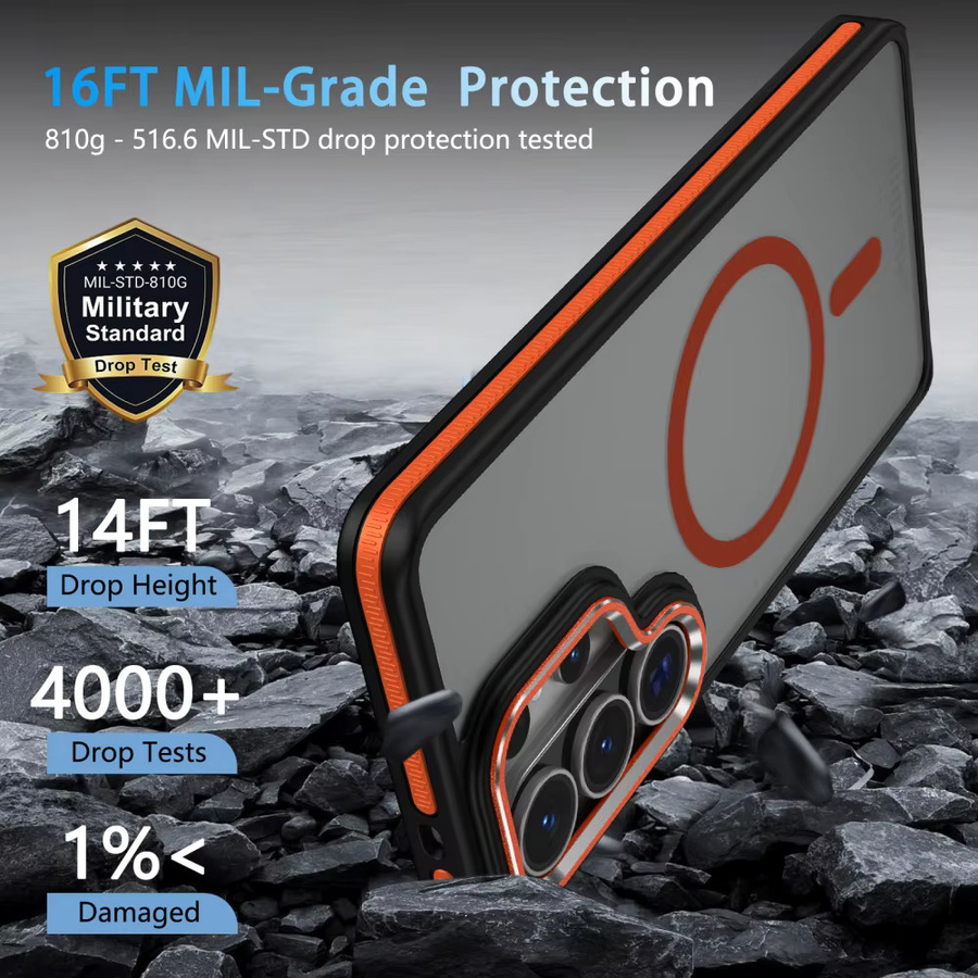 Stoßfeste MagSafe-Hülle für Samsung Galaxy S26 Ultra, S25 Edge, S24, S23 FE und S22 mit Auto-Magnethalter, zweifarbig transparent und orange - Bild 4