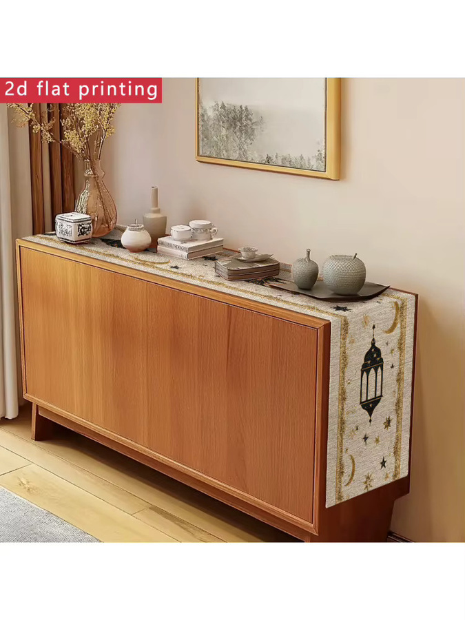 VIKAMA Tischläufer aus Leinen in Beige mit Grafik-Aufdruck, B/H: 90 x 33 cm - Bild 4