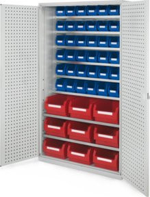 Kappes Grossraumschrank Mod. 10 Lochplattentüren in Grau mit Regalböden und Schloss, H x B x T: 195 x 113 x 59 cm - Bild 1