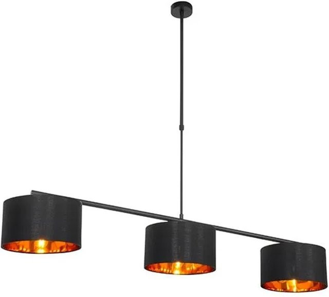 QAZQA Moderne Hängelampe Schwarz und Gold, 3-flammig, dimmbar, Höhe: 123 cm, Breite: 60 cm, Tiefe: 25 cm - Bild 1