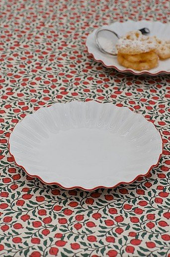 Jotex BONNIE Dinner Plate 2er-Pack aus Keramik, gestreift, Weiß-Rot, Durchmesser: 26,0 cm - Bild 1