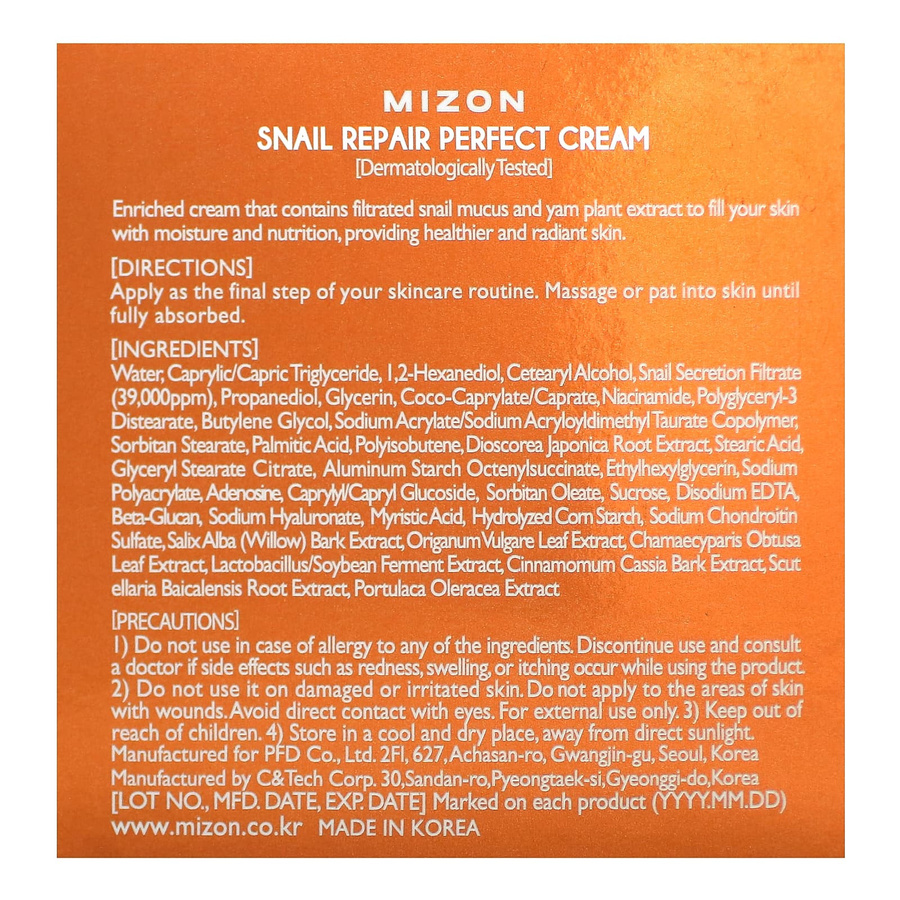 Mizon Snail Repair Perfect Cream, 50 ml, Gesicht, Niacinamid - Bild 2