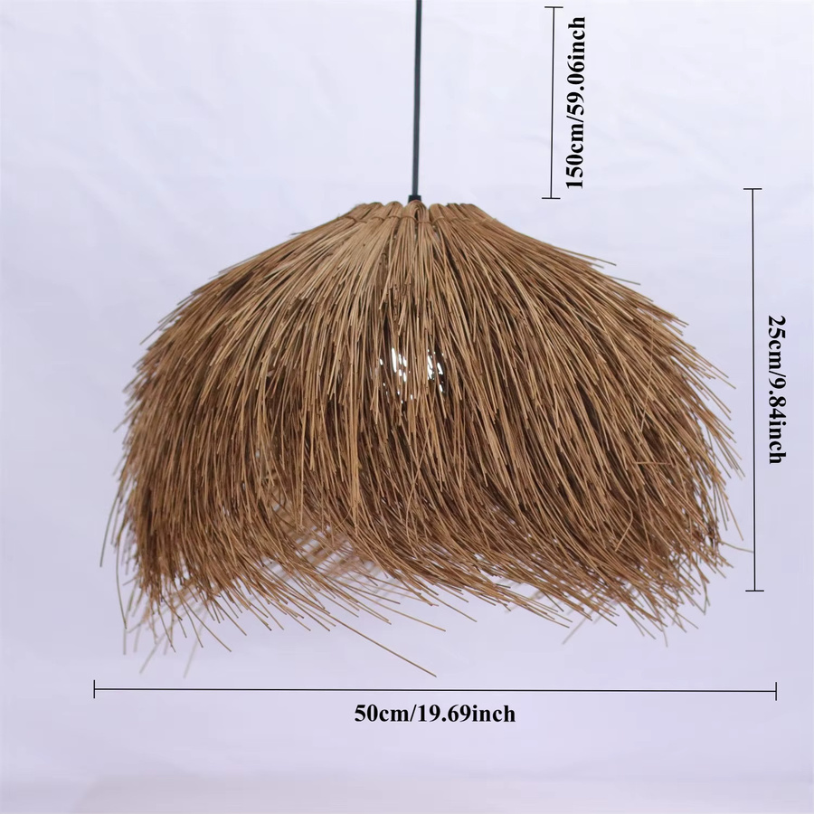JOYINLED Vintage Wabi Sabi Pendelleuchte aus Rattan in Schwarz, handgewebter Lampenschirm für Esszimmer und Schlafzimmer, Durchmesser: 50 cm - Bild 2