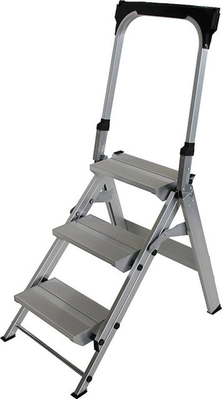 MUNK Günzburger Steigtechnik Aluminium Klapptreppe mit 3 Stufen in Silber mit Ablageschale und rutschfesten Kunststoffschuhen, maximale Arbeitshöhe: 2,7 m - Bild 2