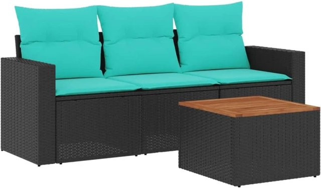 vidaXL 4-teilige Garten-Sofagarnitur aus Polyrattan in Schwarz mit Kissen und modernem Design für Terrasse und Garten - Bild 1