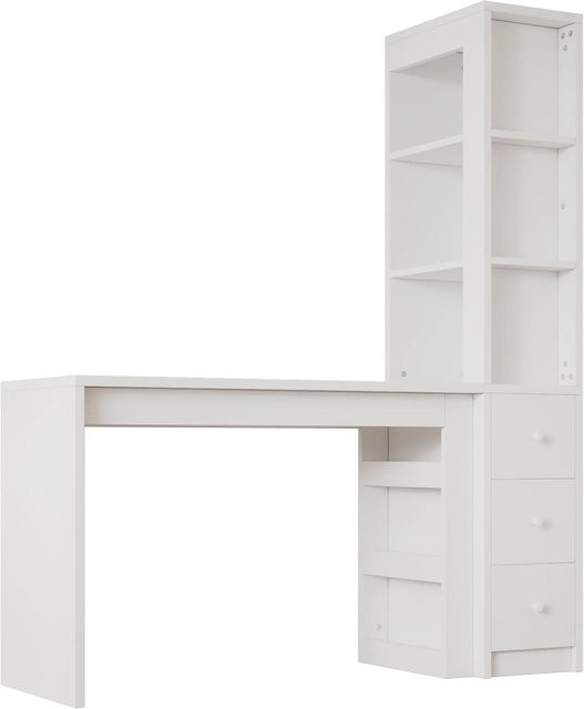 Merax Computer Schreibtisch mit Regal und Schubladen in Weiß, B/T/H: 150 x 50 x 180 cm - Bild 1
