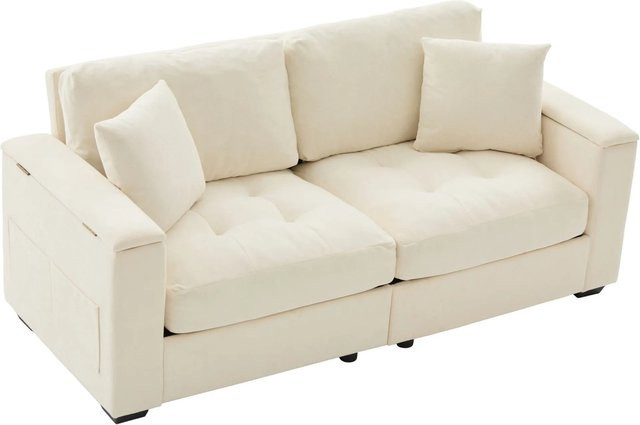 Merax 2 Sitzer Sofa in Beige mit Stauraum und Chenille-Bezug, Breite: 180 cm - Bild 1