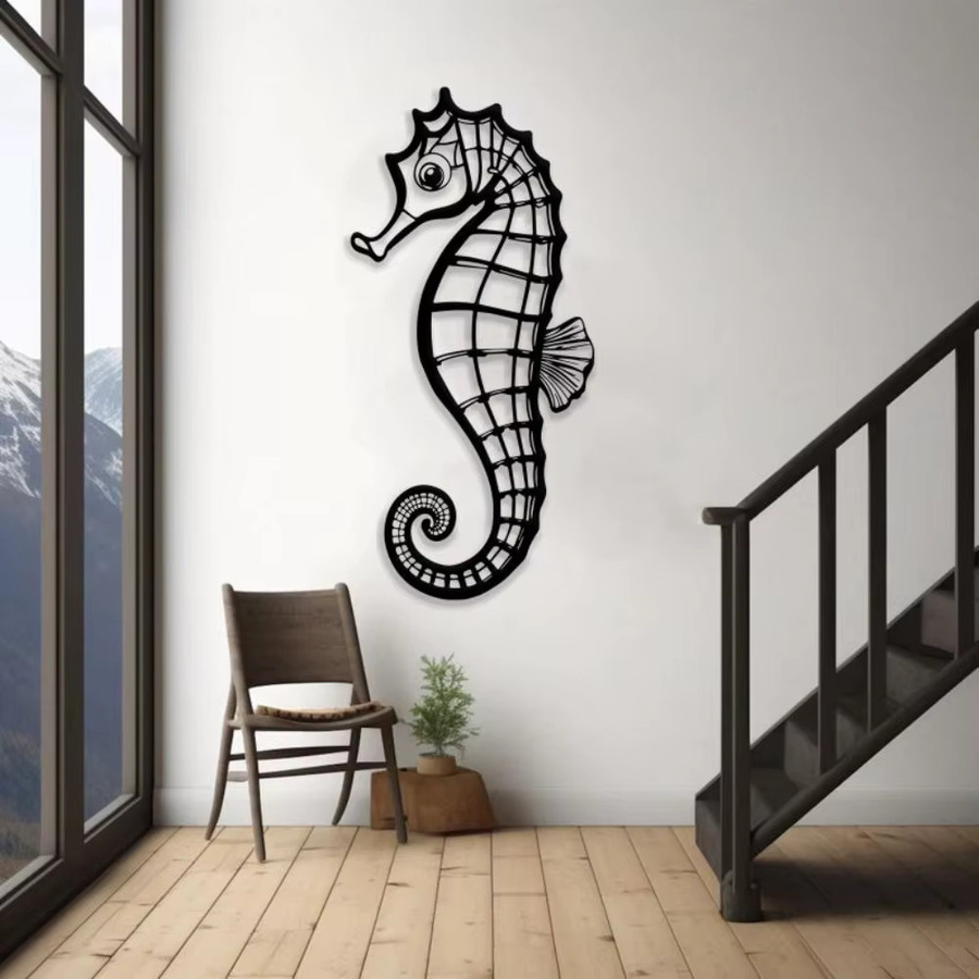CIFBUY Seepferdchen Metall-Wandkunst in Schwarz für maritime Dekoration und Strandhaus-Design - Bild 4