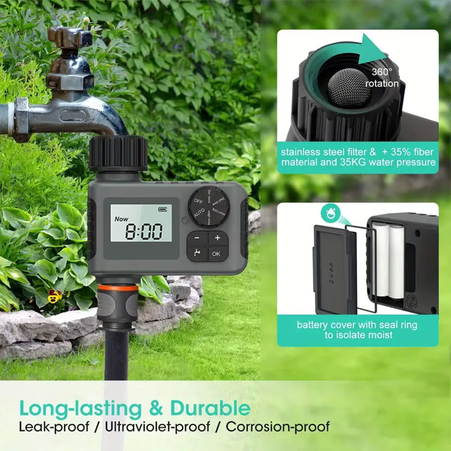 JIHUAN Automatischer Bewässerungstimer mit LCD-Display und IPX5 Schutz, Intelligentes Bewässerungssystem für den Garten in Grau - Bild 5
