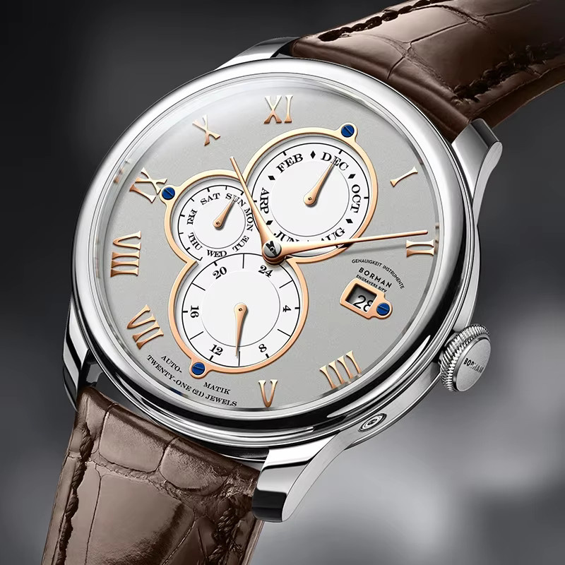BORMAN Armbanduhr Automatik, Edelstahl, Leder, Weiß, Herren - Bild 3