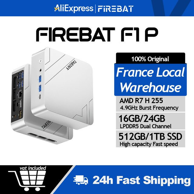 Firebat Mini-PC F1 P mit AMD Ryzen 7 H, 16GB DDR5, 512GB SSD, Windows 11 Pro, USB 4.0, Wi-Fi 6 und Bluetooth 5.2 - Bild 1