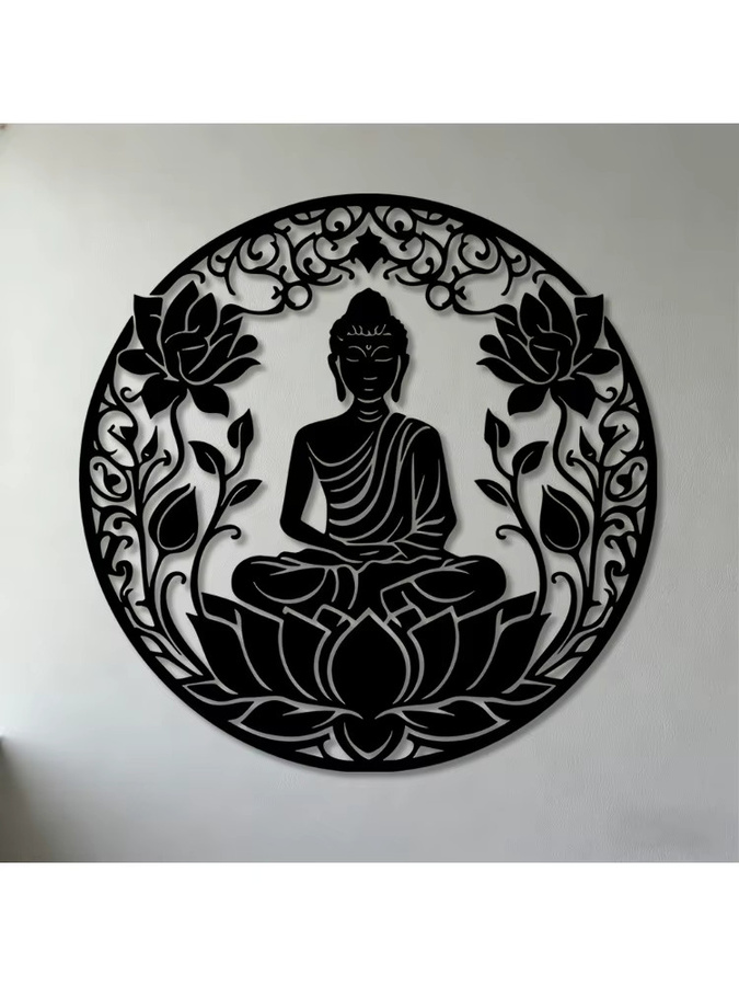 CIFBUY Buddha Lotus Mandala Metall-Wandkunst in Schwarz, geometrische Eisen-Dekoration für dein Zuhause - Bild 6