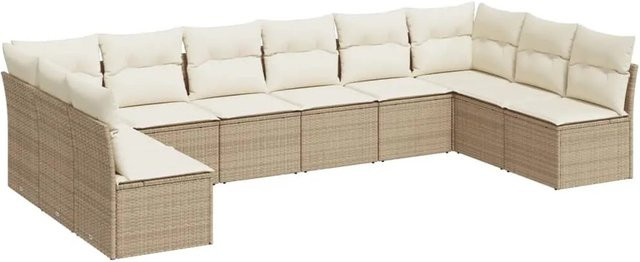 vidaXL 10-tlg Garten-Sofagarnitur aus Poly-Rattan mit Kissen in Beige und Cremeweiß - Bild 1