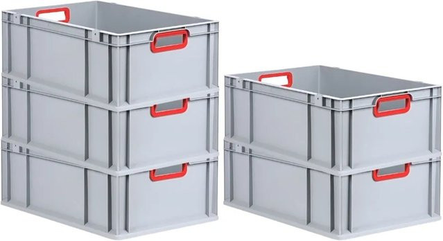 PROREGAL Spar Set 5x Eurobox Nextgen Color Transportboxen mit verstärktem Boden und Griffen, Farbe: Rot, H x B x T: 22 x 40 x 60 cm, 44 Liter - Bild 1