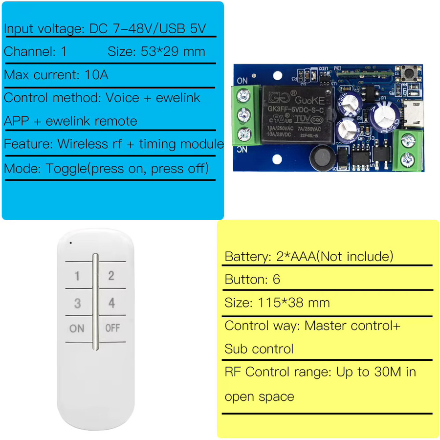 Wenqia Smart Switch WiFi Relais Modul mit Ewelink App-Steuerung und Alexa Kompatibilität, Trockenkontakt für DC 12 V 24 V 48 V - Bild 2