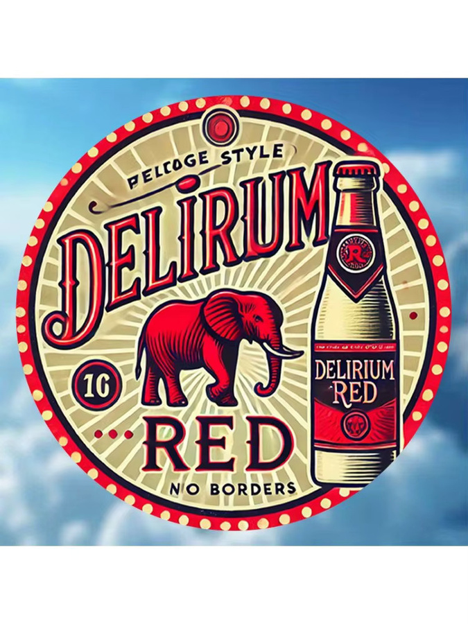 Delirium Red Beer Vintage Metallschild rund, Durchmesser: 20,32 cm, rotes Eisen-Wanddekor für den Innenbereich - Bild 2