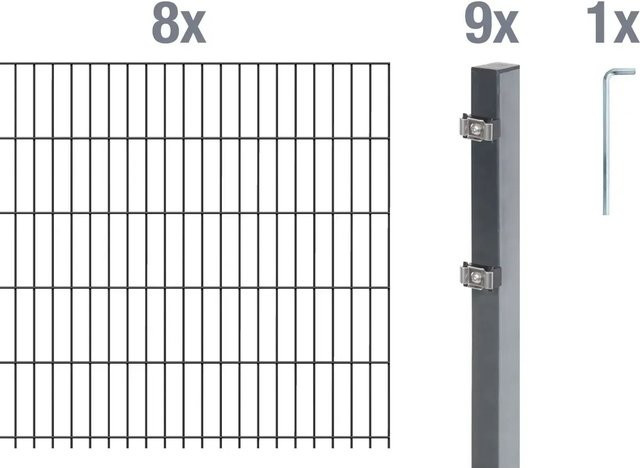 GAH ALBERTS Doppelstabmattenset aus Stahl, Anthrazit Schwarz, B/T/H: 8 x 2 x 1,4 m - Bild 1
