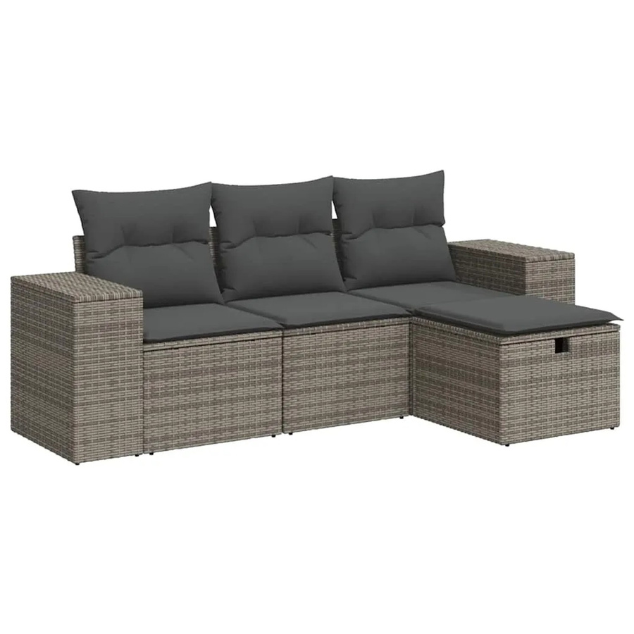 vidaXL 4-teilige Garten-Sofagarnitur in L-Form mit Kissen und Ottoman, Grau, Poly Rattan und Metallrahmen - Bild 2