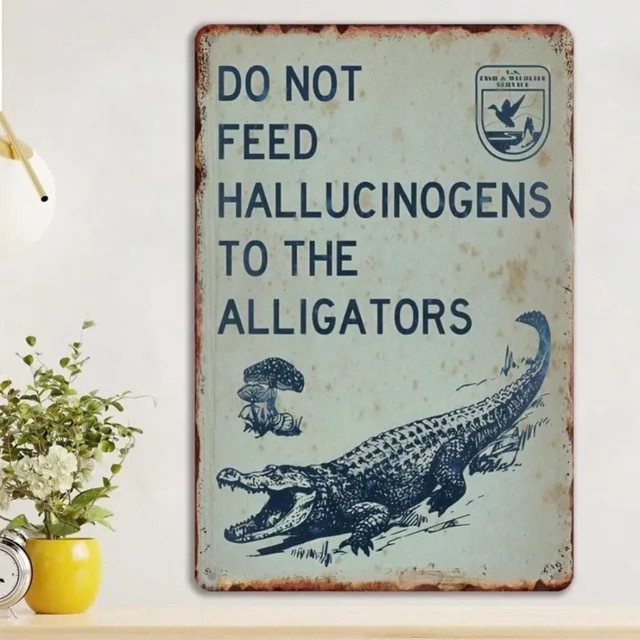 Vintage Metall-Wandschild CIFBUY mit lustigem Alligator-Motiv und satirischem Spruch, B: 30,48 cm, H: 20,32 cm - Bild 1