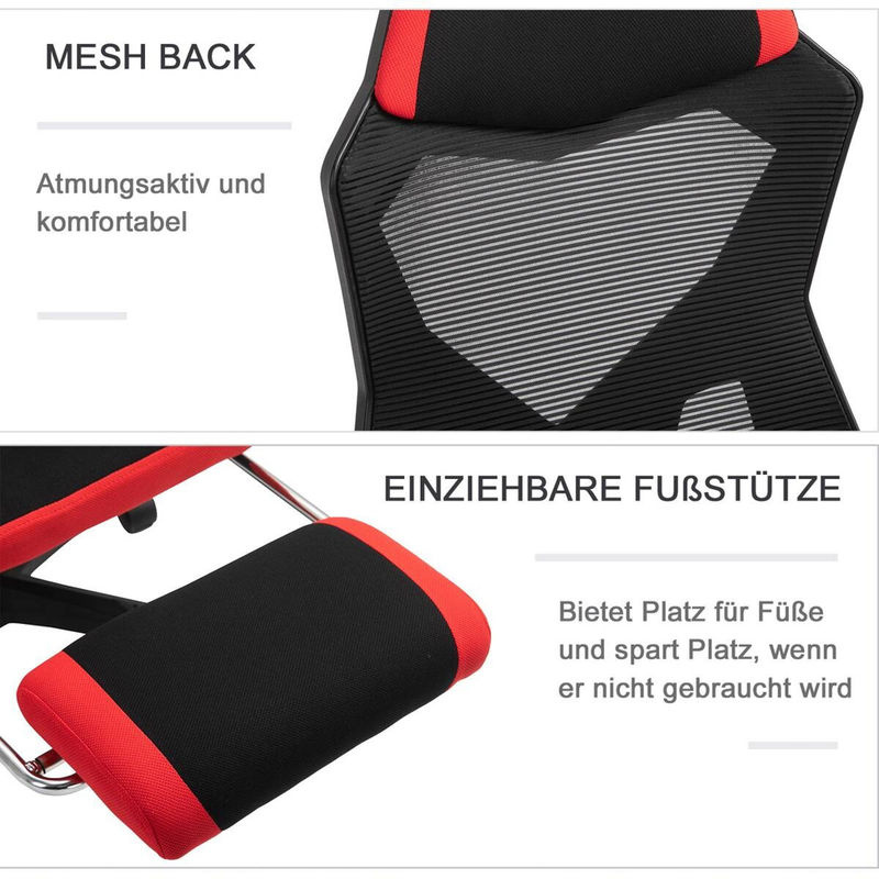 Vinsetto Gaming Stuhl Ergonomischer Bürostuhl mit Netzgewebe in Schwarz und Rot - Bild 5