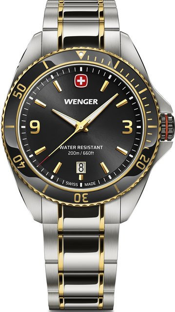 Wenger Herrenuhr, Quarz, Edelstahl, Schwarz, 40 mm, 20 ATM - Bild 1