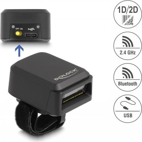 Delock 90607 Ringbarcode-Scanner 1D und 2D mit Bluetooth und USB-C in Schwarz - Bild 1