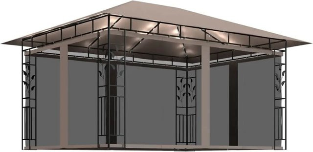 vidaXL Pavillon mit Moskitonetz und LED-Lichterkette in Taupe, B/T/H: 400 x 300 x 273 cm - Bild 1