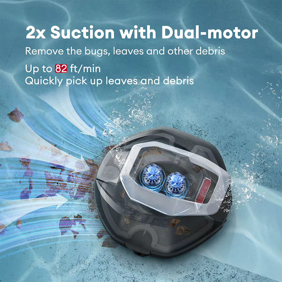 Ultenic Pooleco 10 Roboter-Poolreiniger in Grau für Einbau- und Aufstellpools bis 79 m² mit 2 Motoren und 90 Minuten Laufzeit - Bild 2