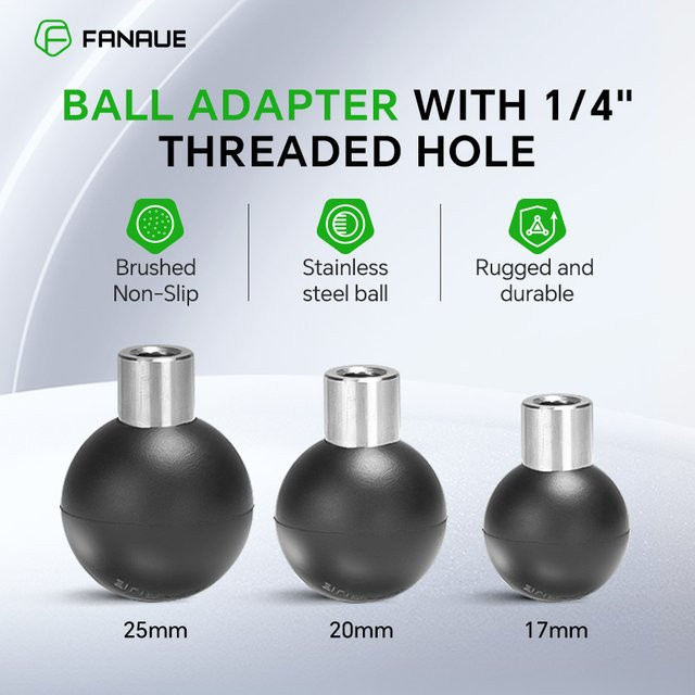 FANAUE Doppelkugelkopf mit 1/4 Zoll weiblichem Gewinde für Handyhalterungen und Live-Fotografie in Schwarz, kompatibel mit 17 mm, 20 mm und 25 mm Kugeln - Bild 1