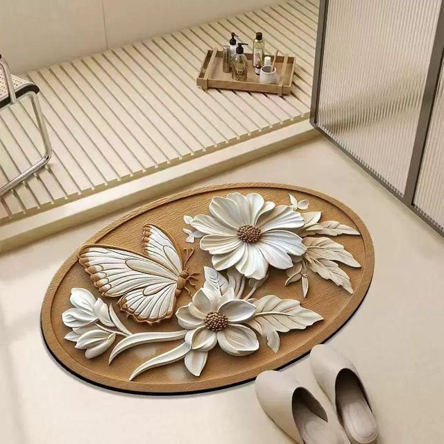 WJG Pretty A Badezimmer Bodenmatte mit Schmetterlings-Design aus Diatomeenerde, schnelltrocknend und wasserabsorbierend, Multicolour, B/T: 40 x 30 cm - Bild 1