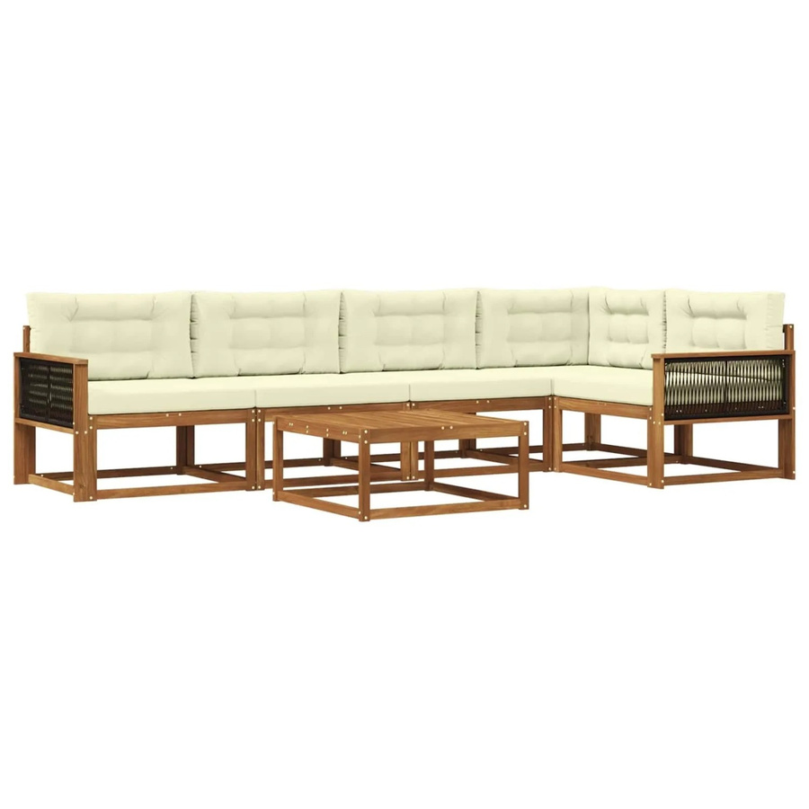 vidaXL Outdoor-Sofagarnitur in L-Form aus Akazienholz mit 6 Polsterkissen in Natur und Creme - Bild 2