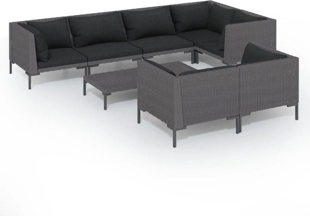 vidaXL 8-teiliges Garten-Lounge-Set in U-Form aus Poly Rattan mit Kissen in Dunkelgrau und Schwarz - Bild 1
