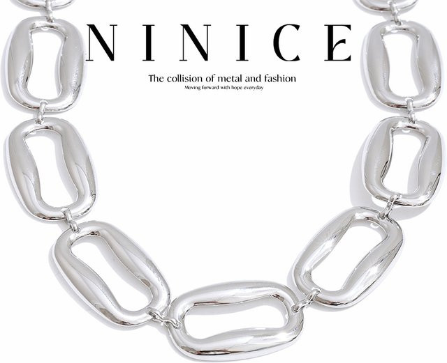 NiNice Schmuck-Set Halskette Armband, Edelstahl, Silber, Unisex - Bild 1