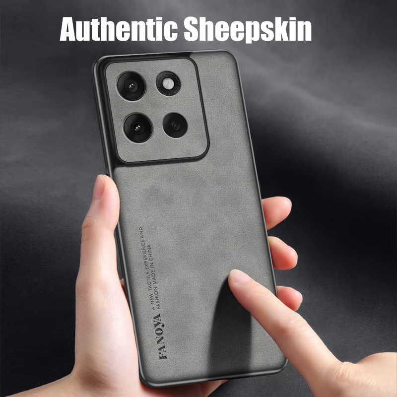 Stoßfeste Lammfell Leder Schutzhülle für Motorola Moto G86 und Moto G85 in Grau - Bild 2
