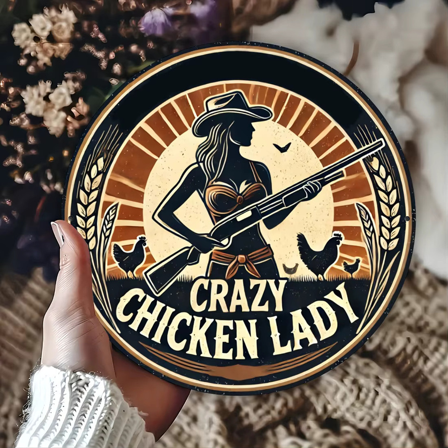 CIFBUY Chicken Mom Aluminium-Wandschild, rundes Metallblech-Deko mit Cowboyhut-Design, Bauernhaus-Dekor in Mehrfarbig - Bild 4