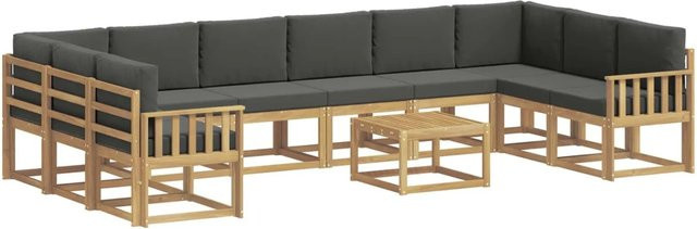 vidaXL Outdoor-Sofagarnitur aus Akazienholz mit 11 Kissen in Anthrazit und Weiß - Bild 1