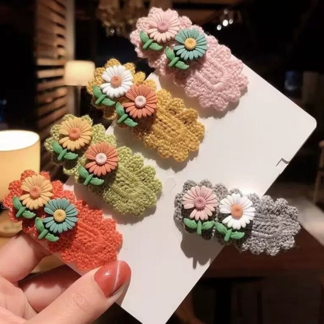 Blumen-Haarnadel, Gänseblümchen, gestrickt - Bild 1