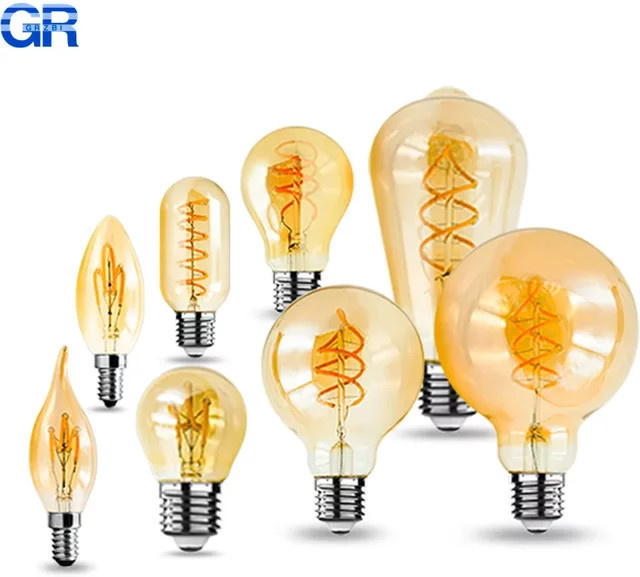 GRZBI Vintage LED Filament Glühbirne E14, dimmbar, 4W, transparent - Bild 1