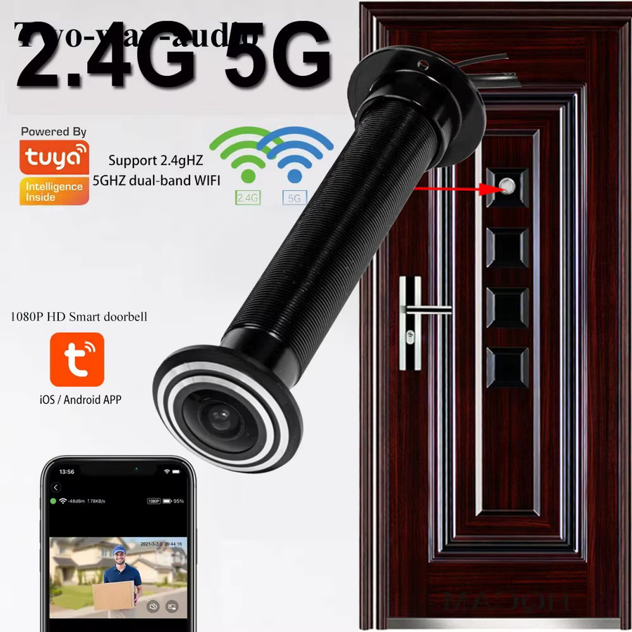 HQCAM Tuya Smart Mini Türspion Kamera mit Weitwinkel, Wifi 2,4G/5G, Silber - Bild 3