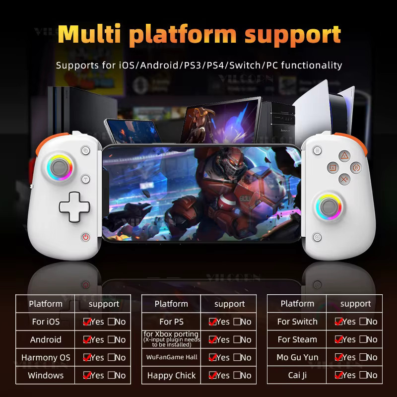 VILCORN D8Pro RGB Mobile Gamepad Controller für Android, iOS, PC und PlayStation in Schwarz - Bild 2
