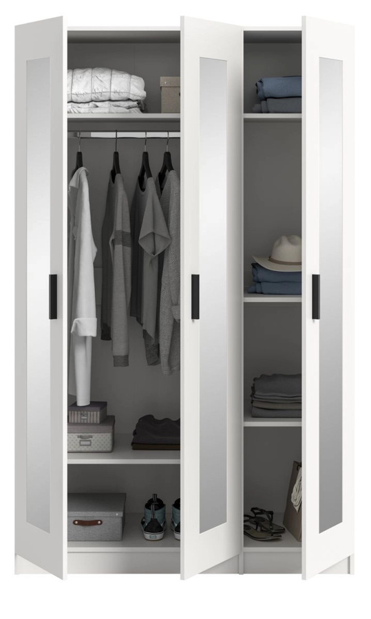 3-türiger Kleiderschrank Jondal mit Spiegel in Weiß, B/H: 120 x 194 cm - Bild 3