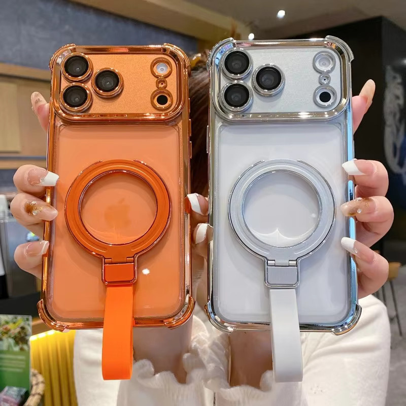 Eurynome Magnetische Schutzhülle mit Ring-Ständer für iPhone, Transparent/Silber, Stoßfeste TPU-Hülle mit luxuriöser Beschichtung - Bild 3