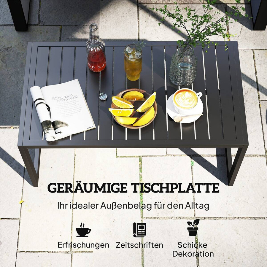 Outsunny Beistelltisch aus Aluminium mit Lamellendesign in Schwarz, B/T/H: 90 x 50 x 42 cm - Bild 5
